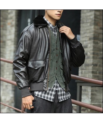 Blouson Aviateur Noir Cuir Homme destockage