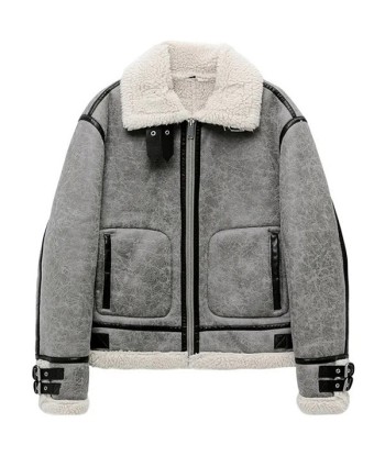 Blouson Aviateur Cuir Gris Homme Dans la société mordern